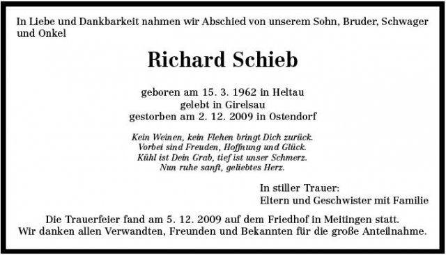 Schieb Richard 1962-2009 Todesanzeige